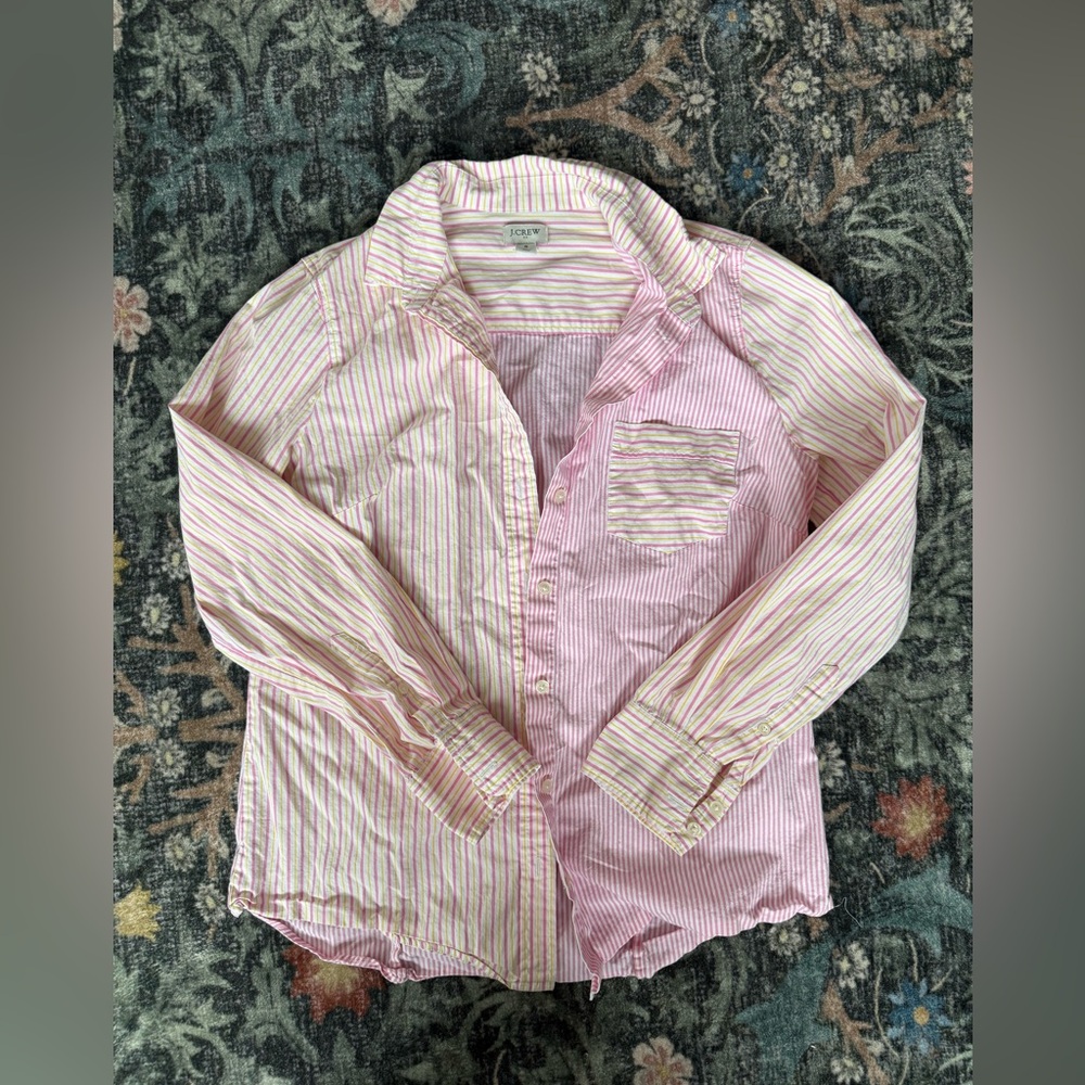 J. Crew Pink and White Striped Button-Up Blouse